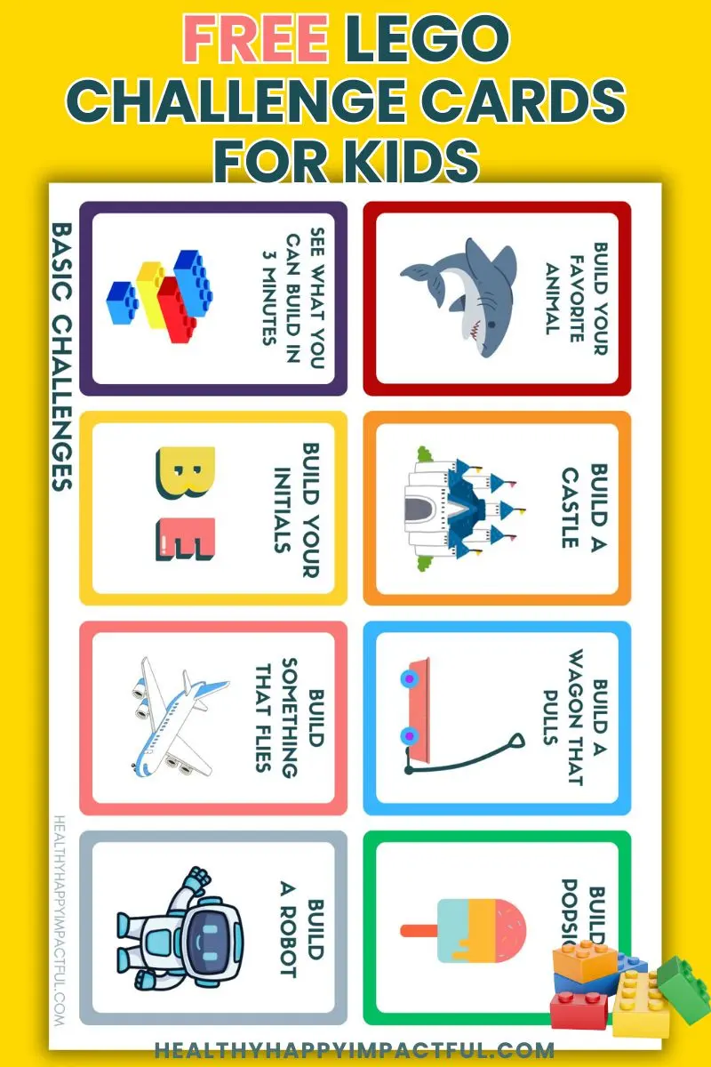 Basic lego challenge cards for toddlers, elementary kids, kindergarten, with pictures