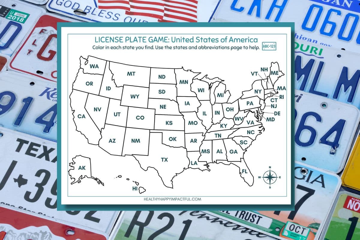 license plate game free printable map template for kids