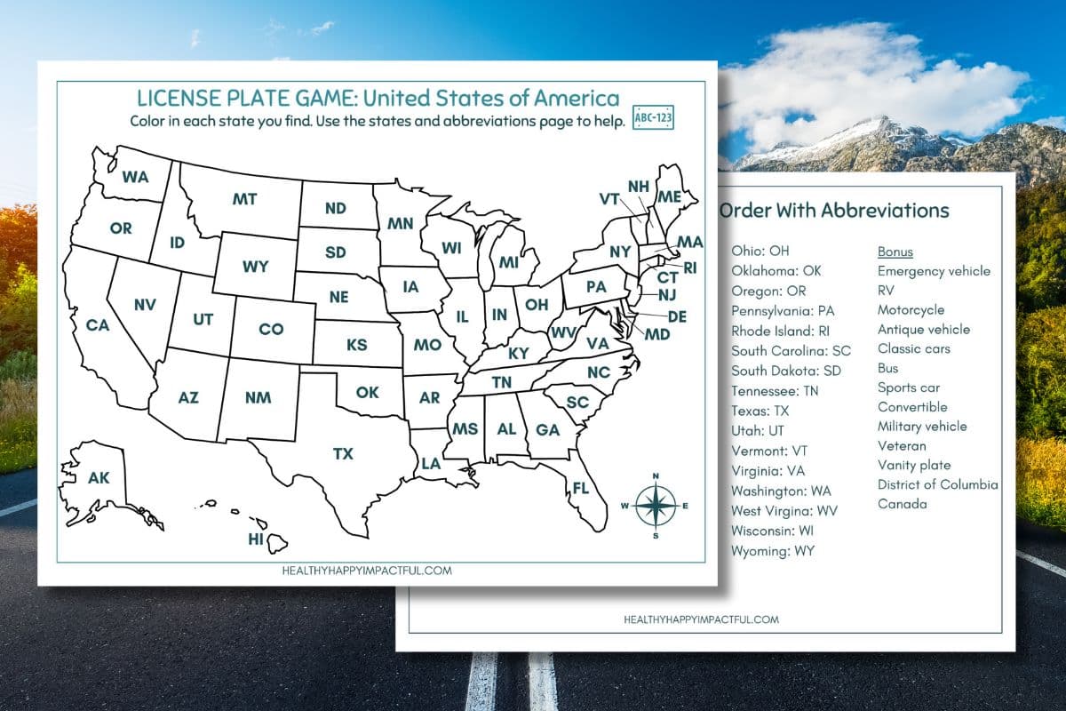 free printable template license plate game; i spy; map pdf