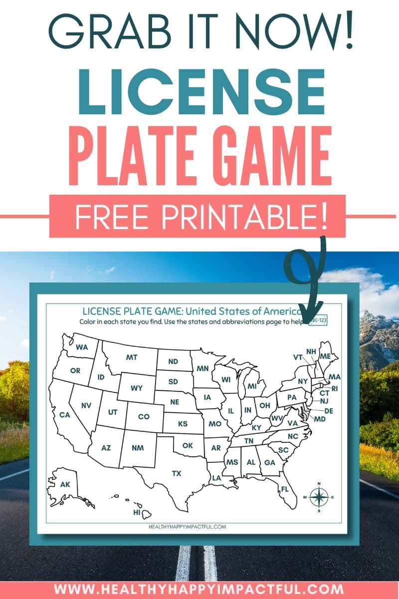 free license plate game printable pdf map; car road trip; travel; 50 states