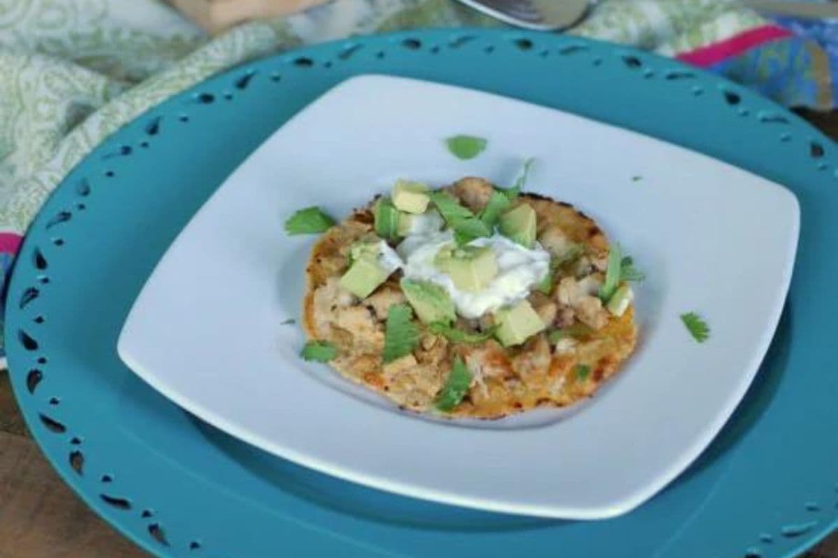 chicken and cheese tostadas kids can make themselves for lunch or snack