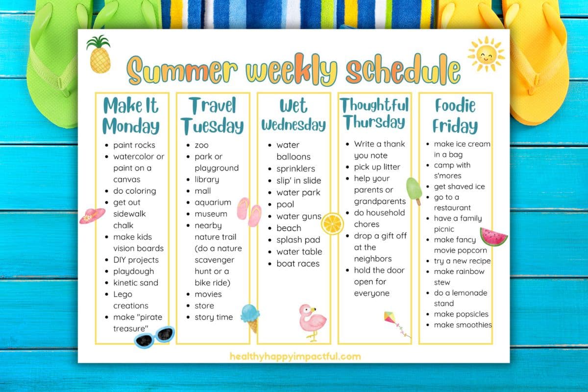 Best summer schedule ideas for kids, free printable pdf