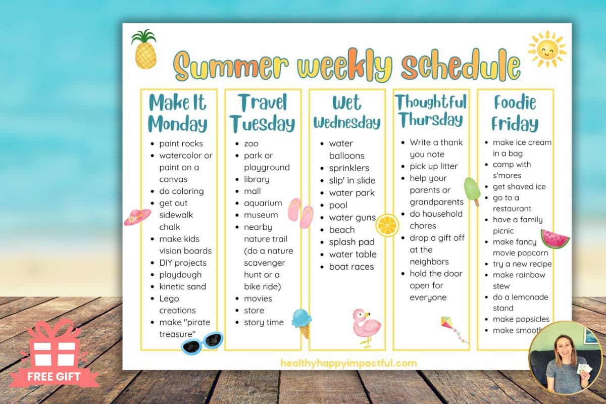 summer weekly schedule for kids free printable to use at home