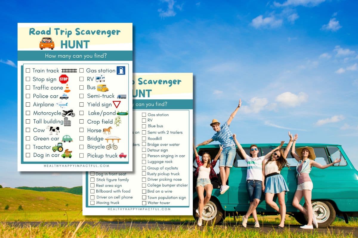 scavenger hunt for road trips; free printable for kids and teens