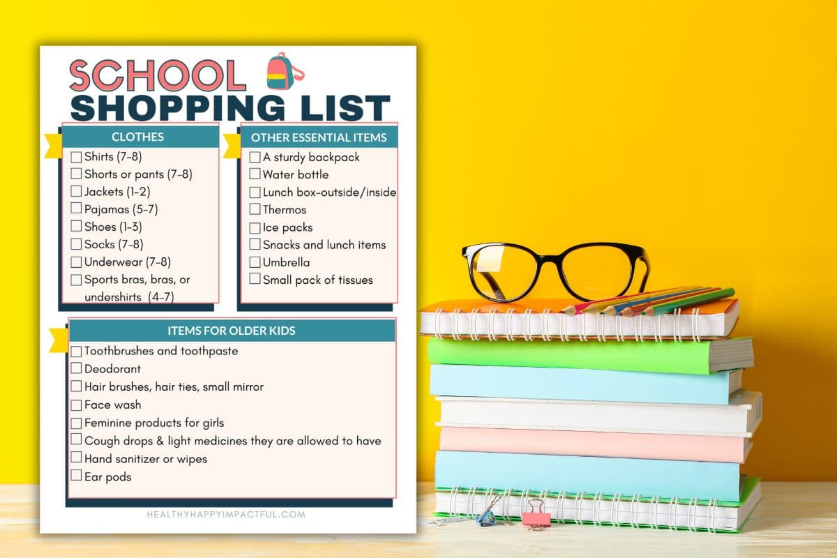 back to school shopping list for kids and teens, elementary, middle school, high school