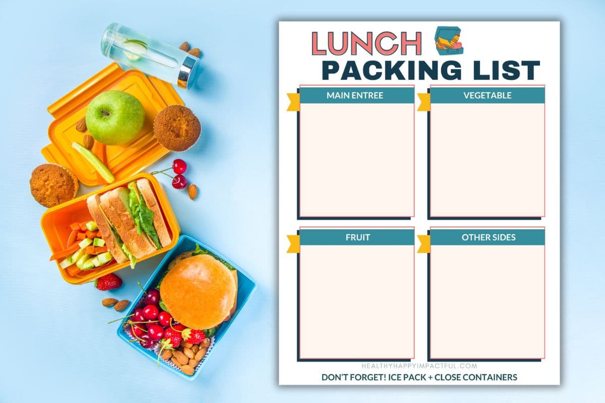 blank lunch packing list, healthy foods to pack for kids lunches