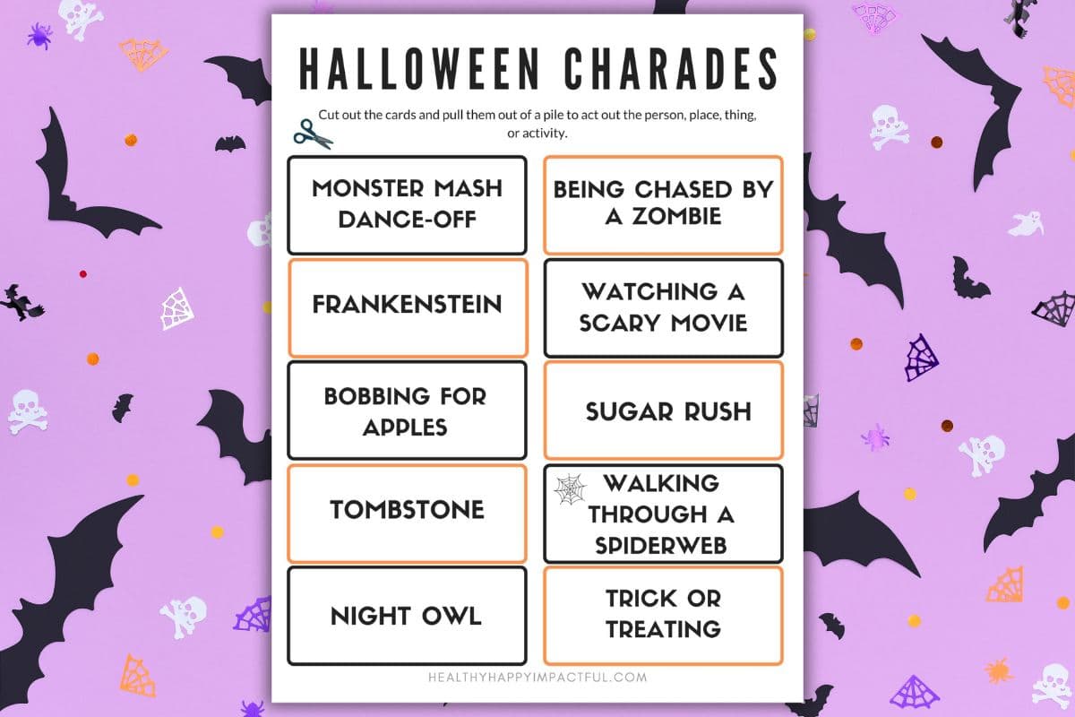 Free printable halloween charades cards words pdf