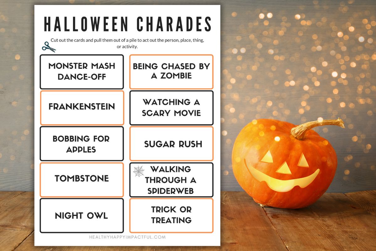 Halloween charades and words ideas free printable for kids and adults