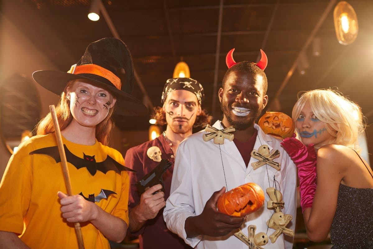 Adults dressed up in costumes, hard