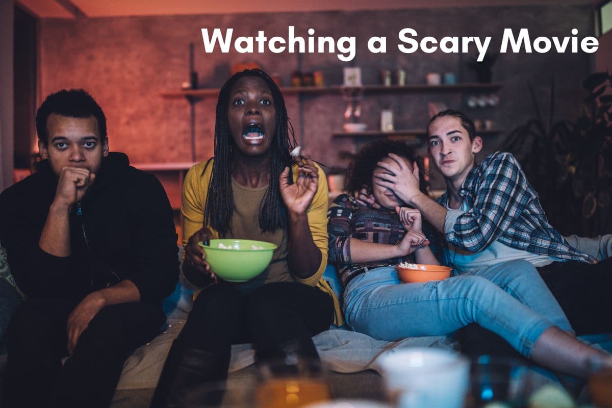 watching a scary movie, funny Halloween ideas list for charades