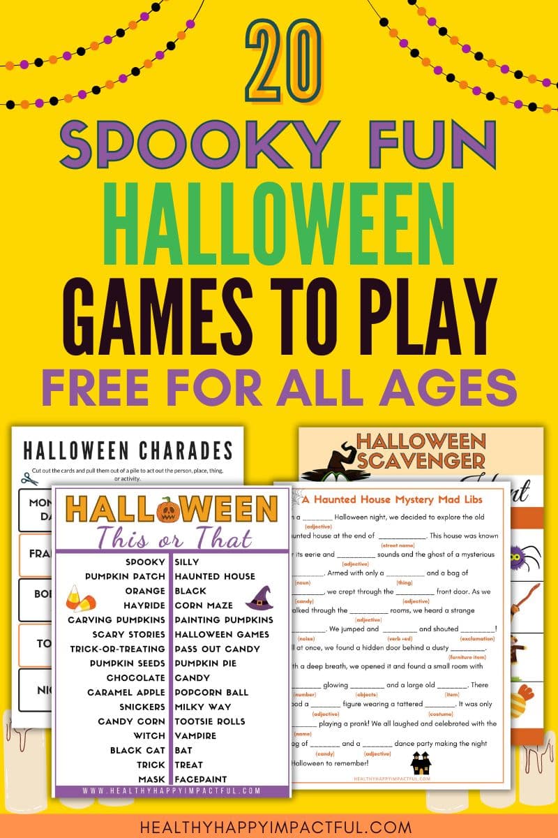 fun games pin with free printables for Halloween