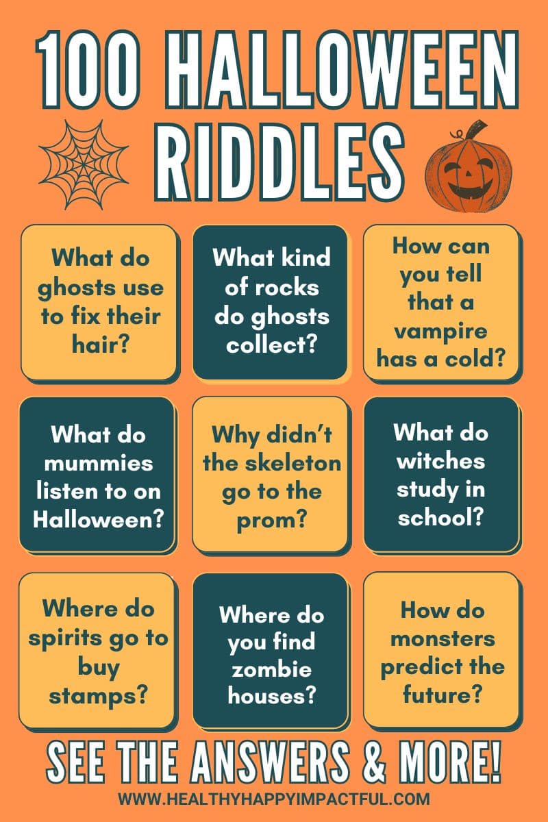 cute and scary Halloween riddles for kids with answers; adult; skeleton; pumpkin; kindergarten