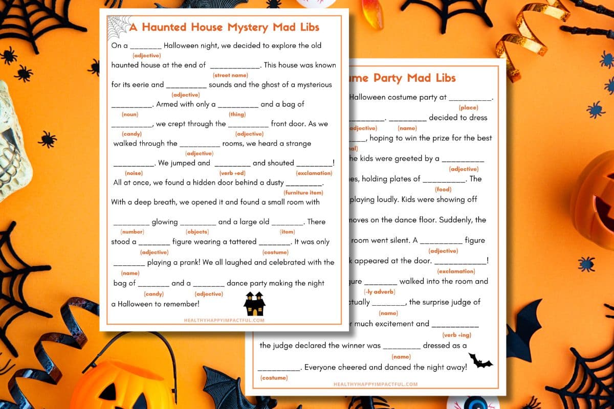 fun and cute Halloween mad libs games and story for home or school party for kids