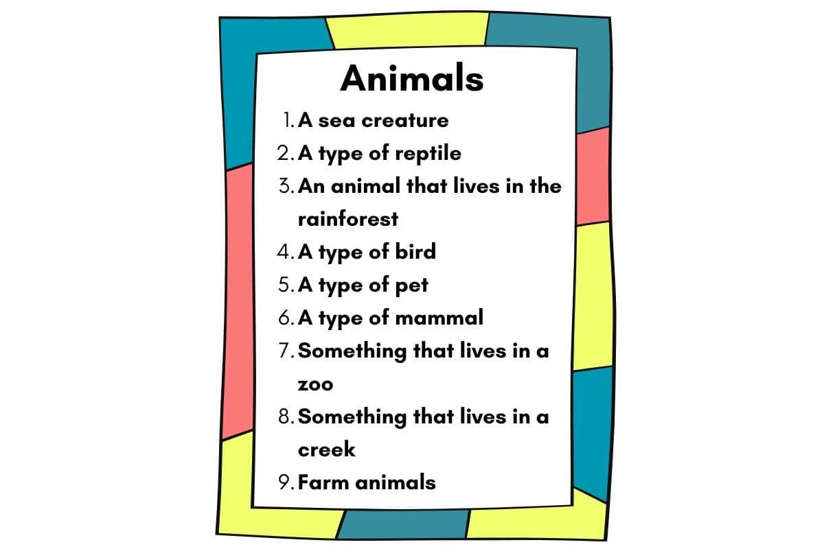 animals desert island game list of items for your classroom