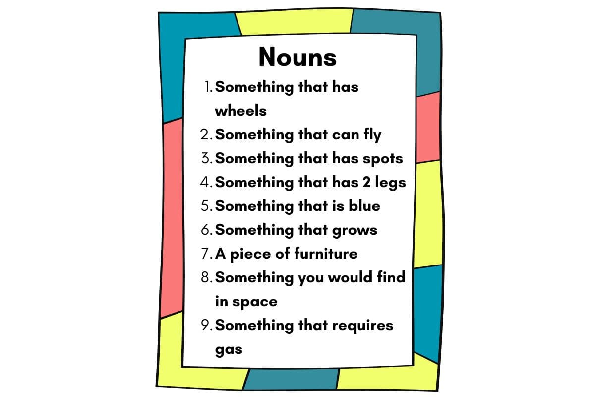 Nouns ideas and items for the desert island game