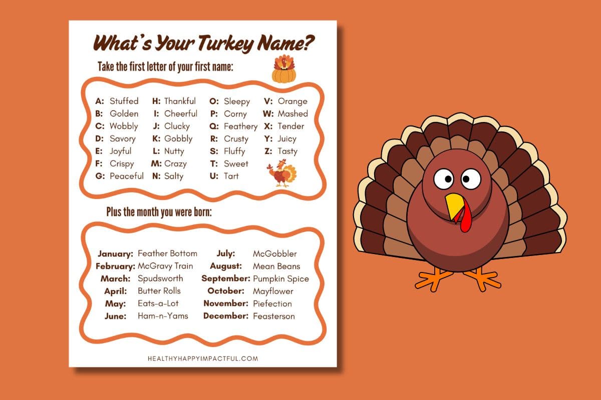 thanksgiving turkey name table game; free printable; generator