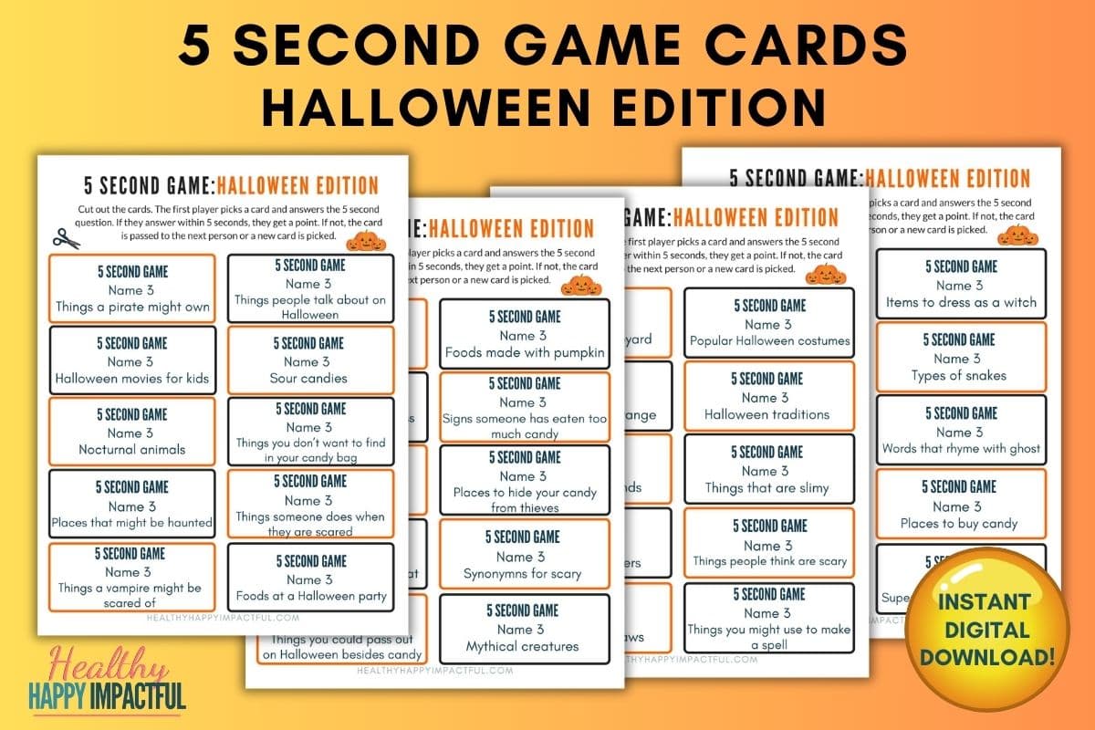 5 second game cards Halloween edition