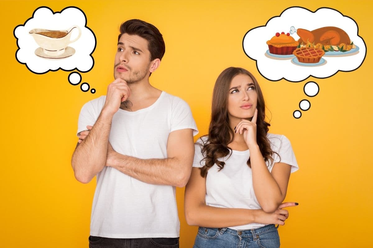 man and woman thinking about food