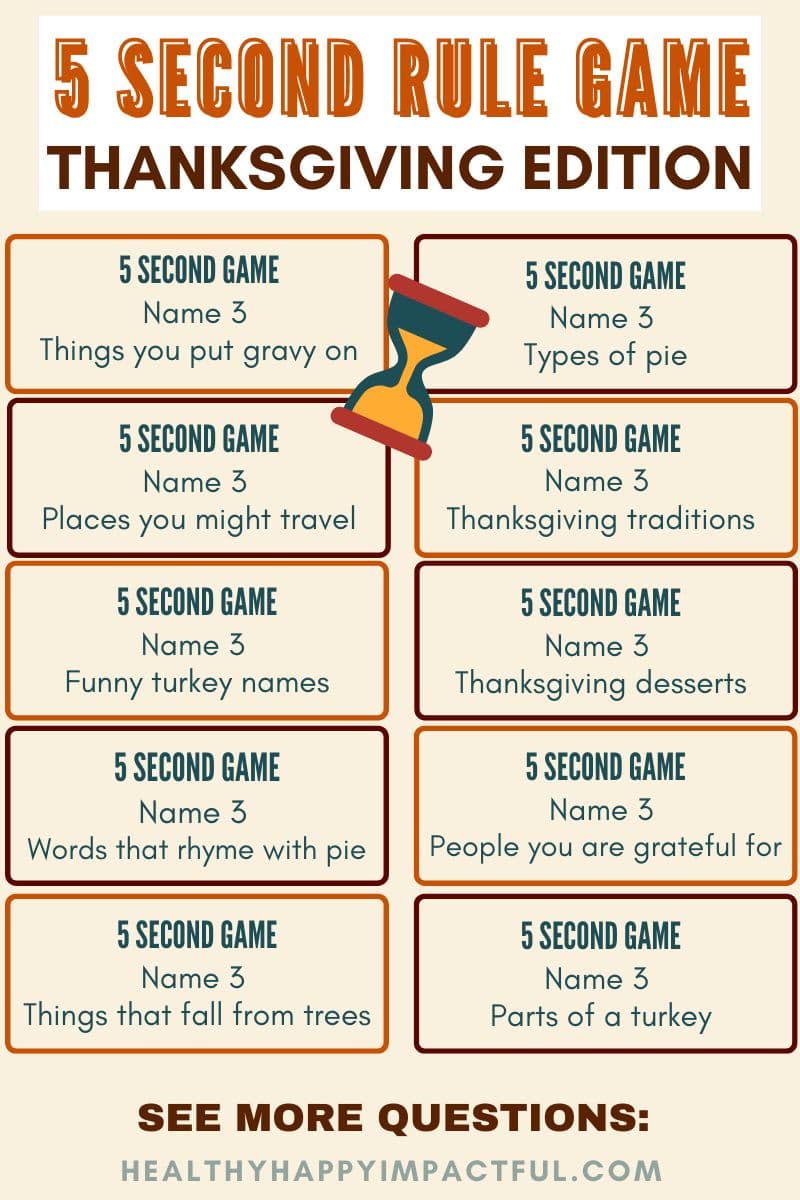 Thanksgiving 5 second rule game questions; easy; hard; funny