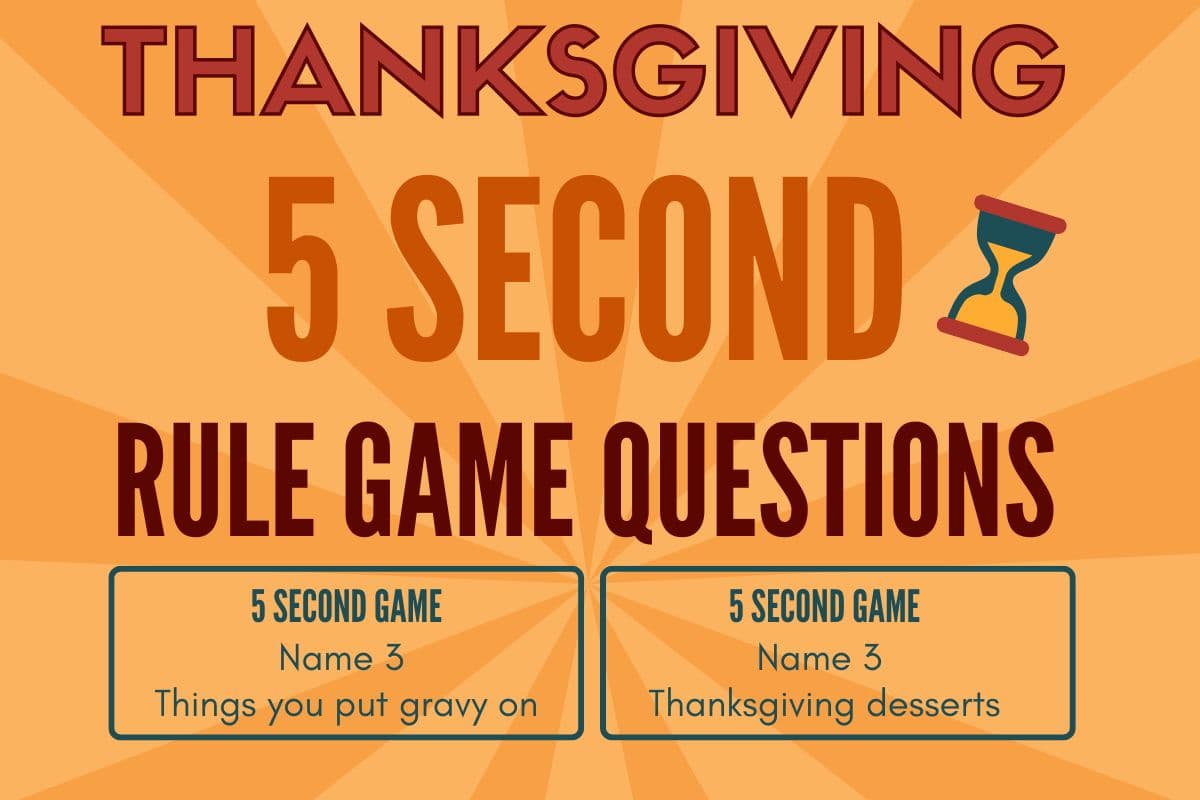 Thanksgiving 5 second rule game questions for kid and adults