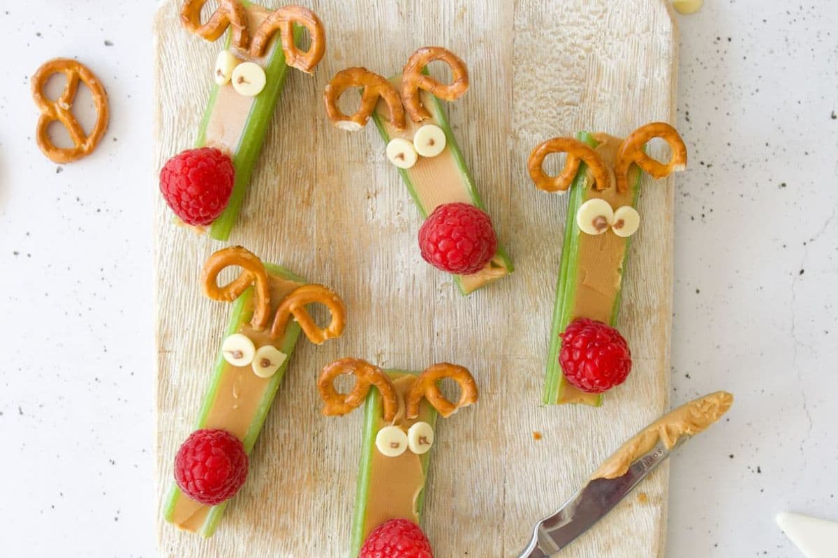 celery reindeer; easy christmas treats for kids; best