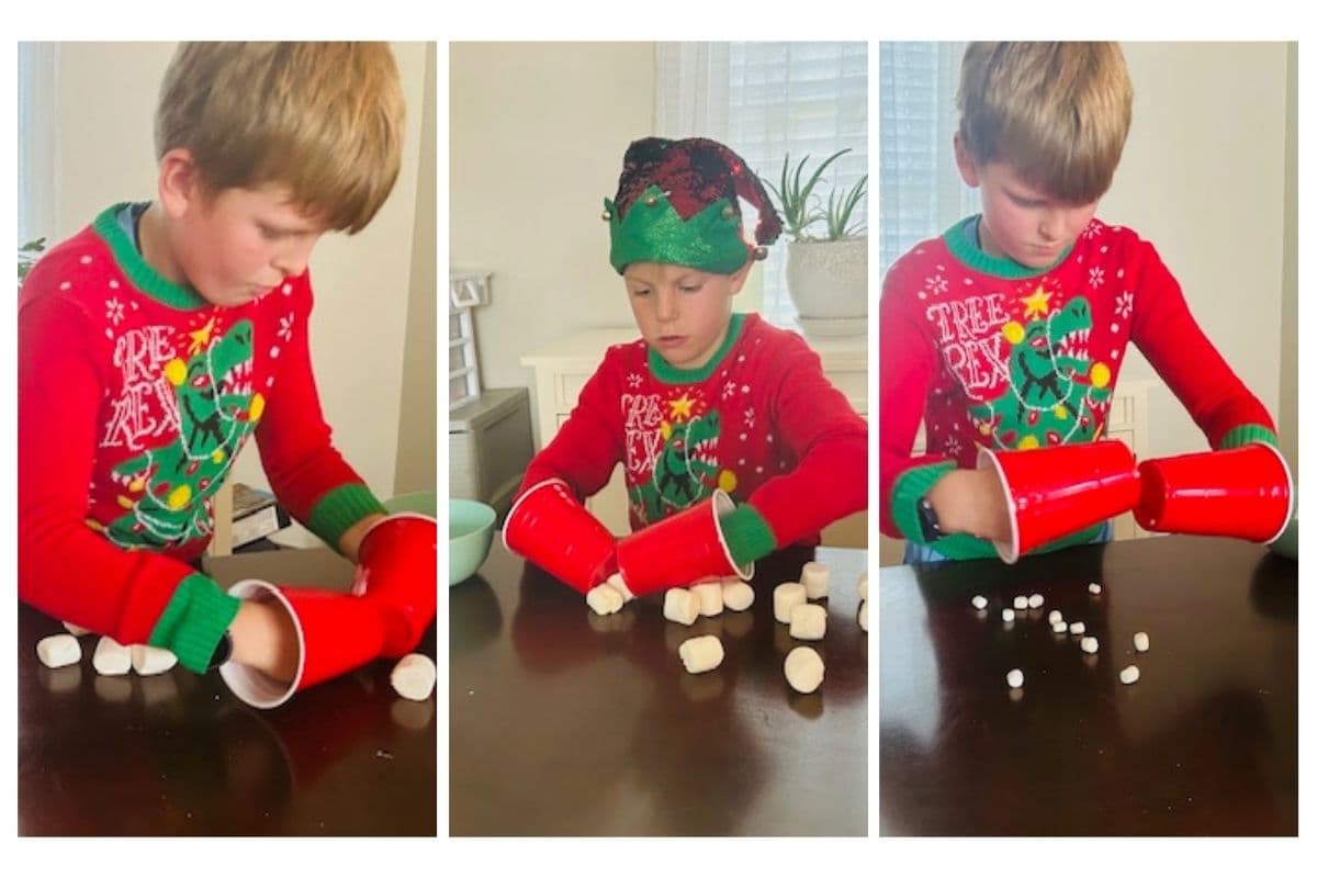 reindeer hooves Christmas minute to win it games with marshmallows for kids