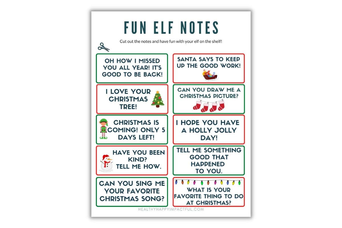 printable easy elf notes