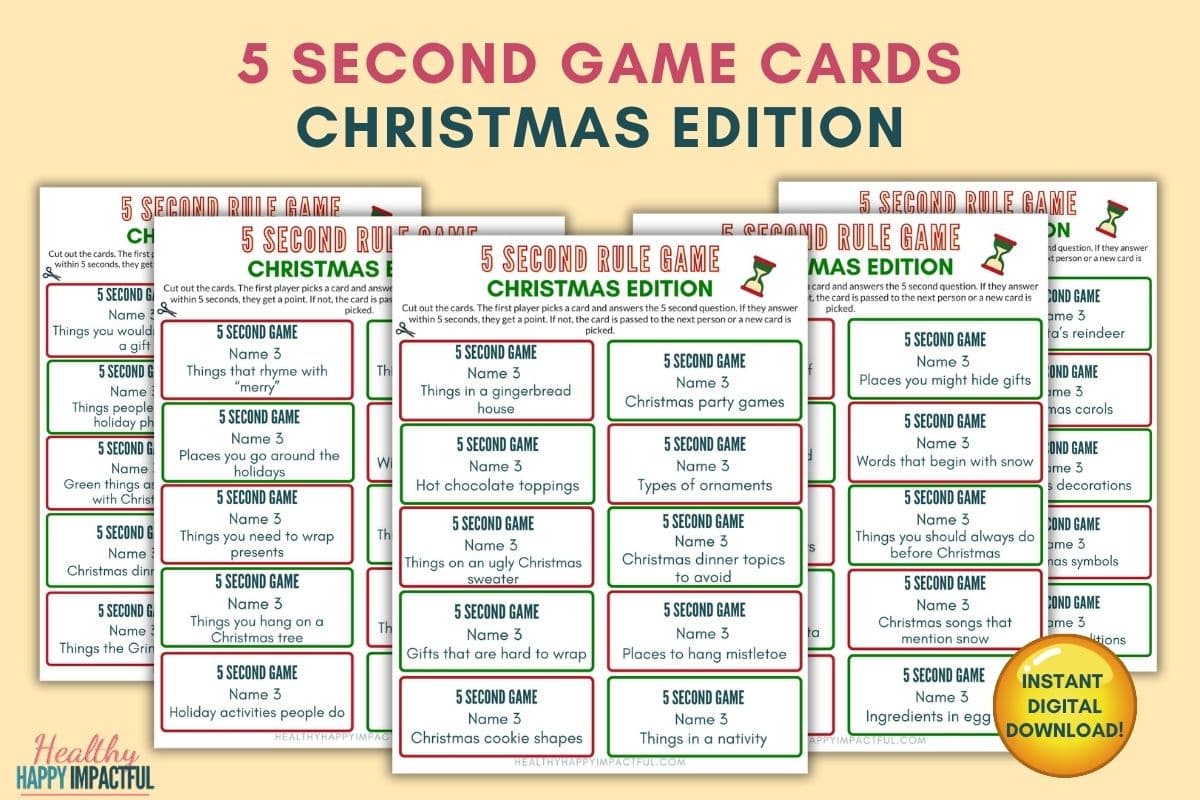 Christmas 5 second game rules pdf printable cards