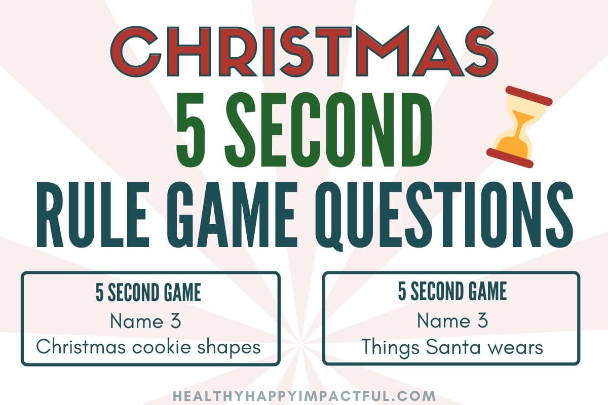 Christmas 5 second rule game ideas and words, name 3 things