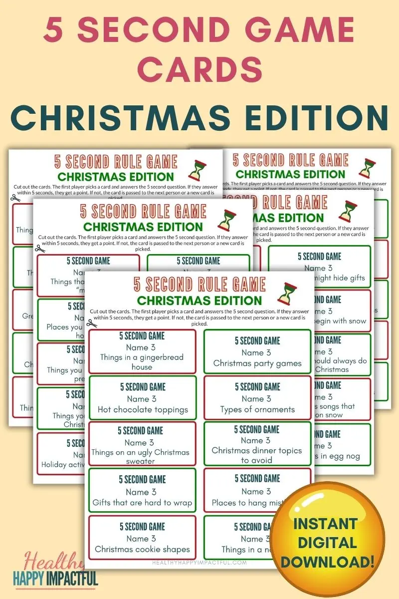 Christmas 5 second game rules pdf printable cards