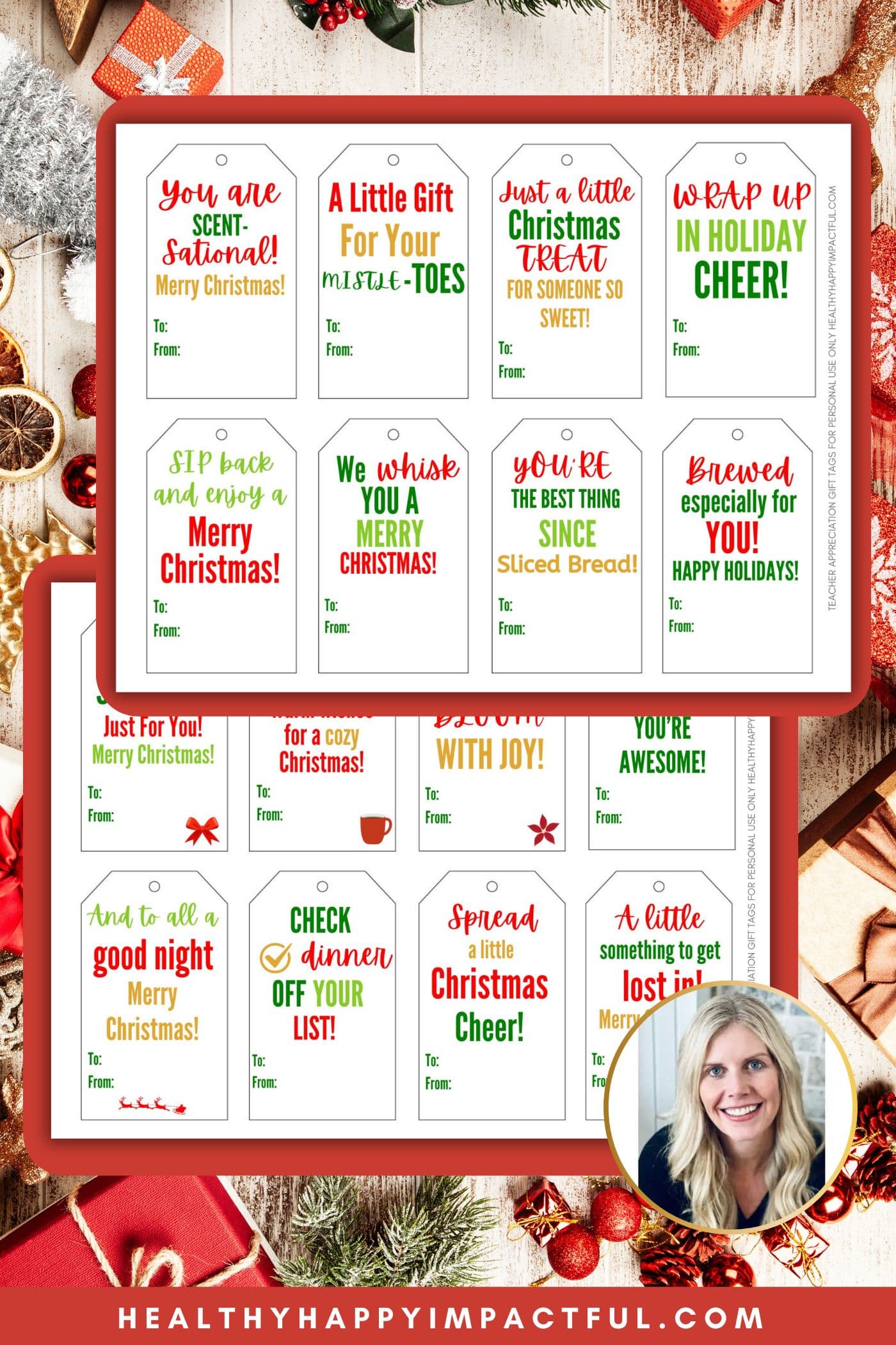 printable Christmas gift tags and ideas pdf; personalized; card; teacher