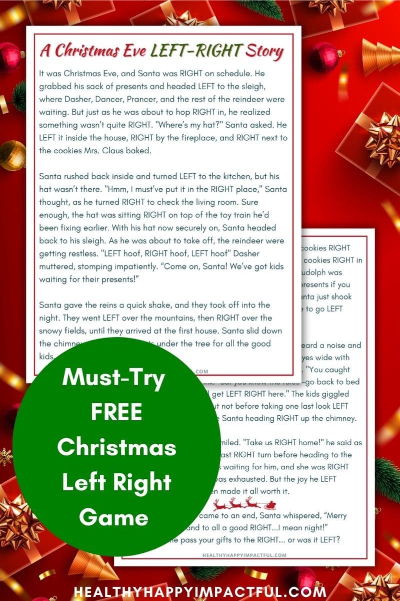 left right Christmas game; school; gift exchange; easy; short; poem