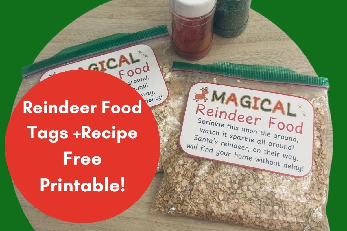 printable free reindeer food tags; magic; stickers; food recipe