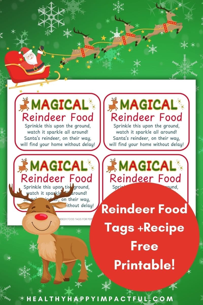 magical printable reindeer food tags with recipe for Christmas eve; kids; stickers