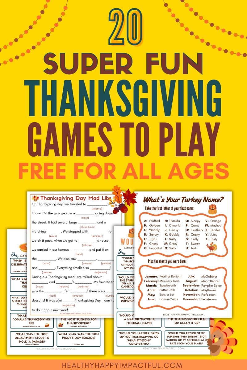 hilarious and fun Thanksgiving games to play with family and friends pin