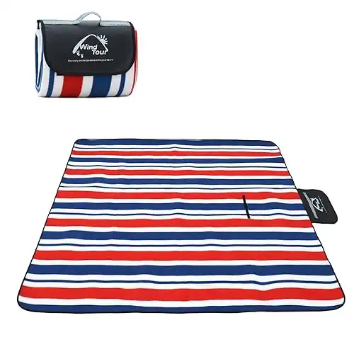 Wind Tour Family Outdoor Waterproof Durable Picnic Blankets with Carry Strap Foldable Sandproof Picnic Floor Mat for Kids Playground Camping Hiking Grass Travelling (1, Red & blue stripes-200*200c...