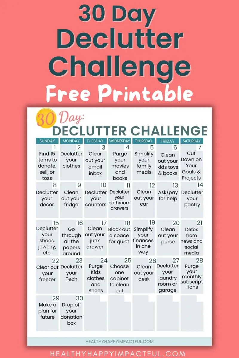 free printable declutter challenge for 30 days