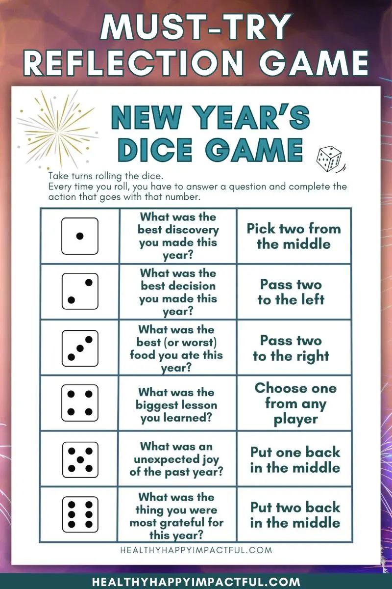 new year reflection game to play with kids, family, friends, free printable