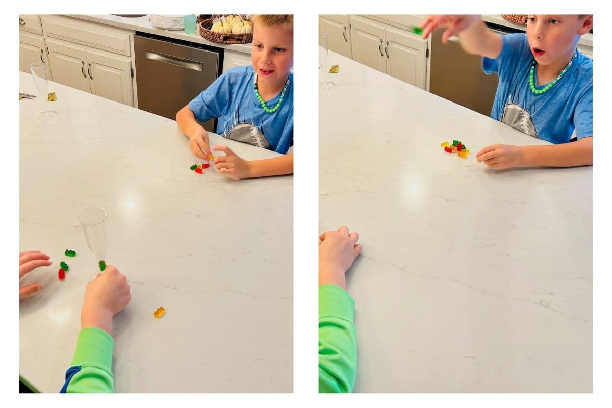 gummy bear toss into champagne flutes