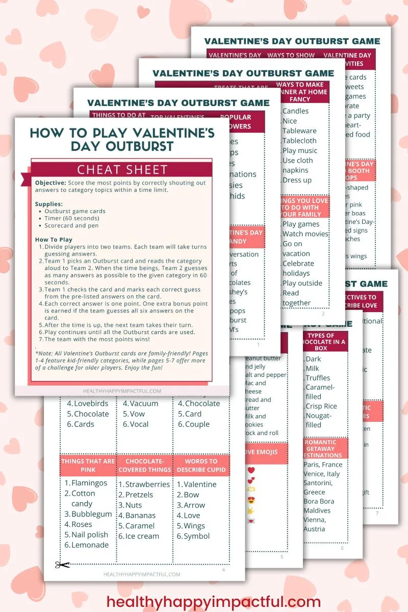 valentine's day printable outburst cards; party games for kids