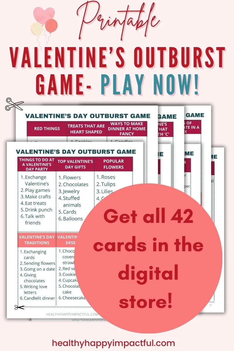 Valentine's day outburst game activity; ideas; party; printable cards