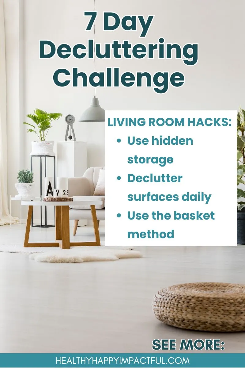 decluttering; 7 day challenge; living room