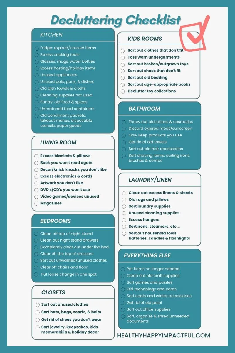 decluttering checklist for the entire house