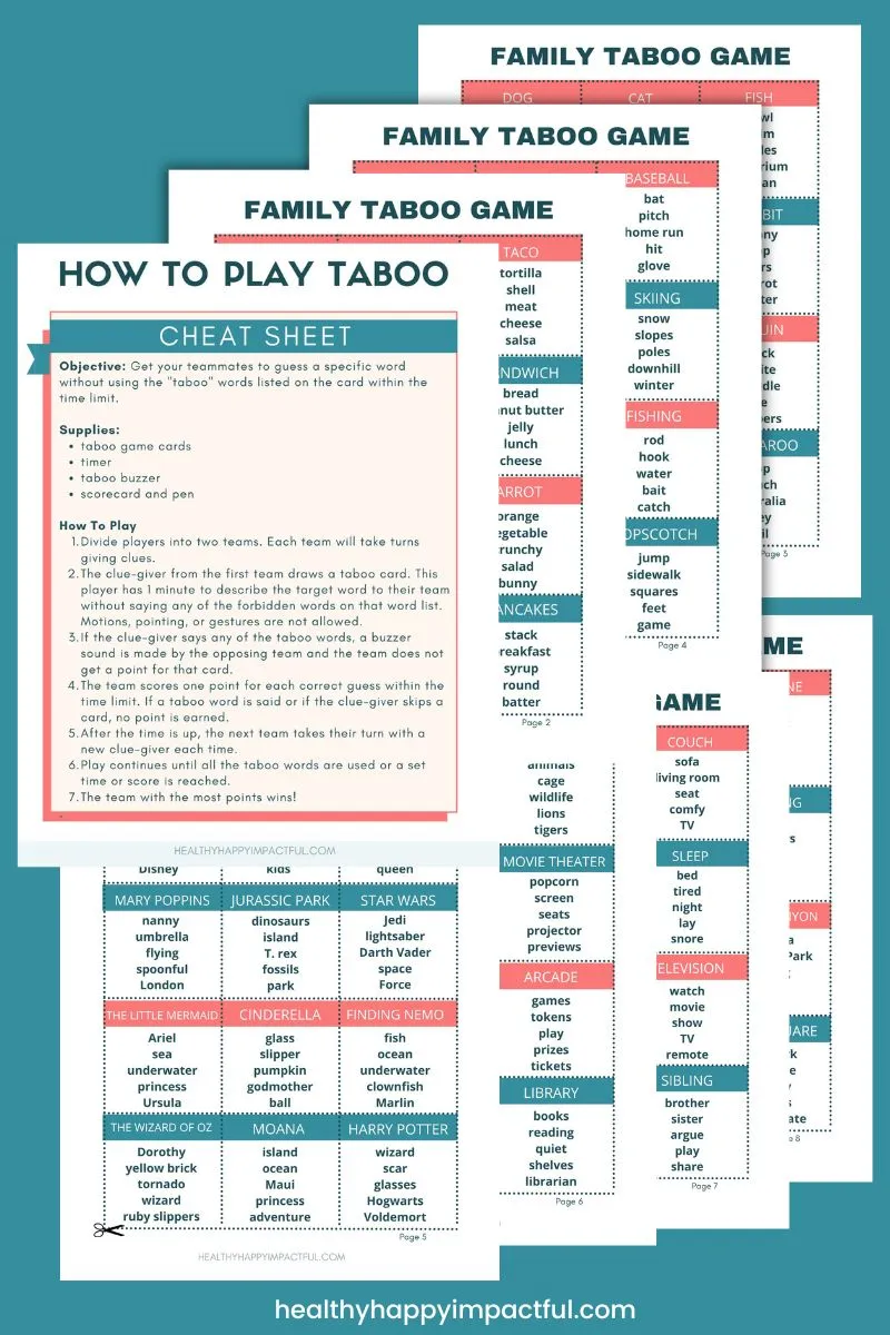 family-friendly taboo game; rules; word cards; how to play