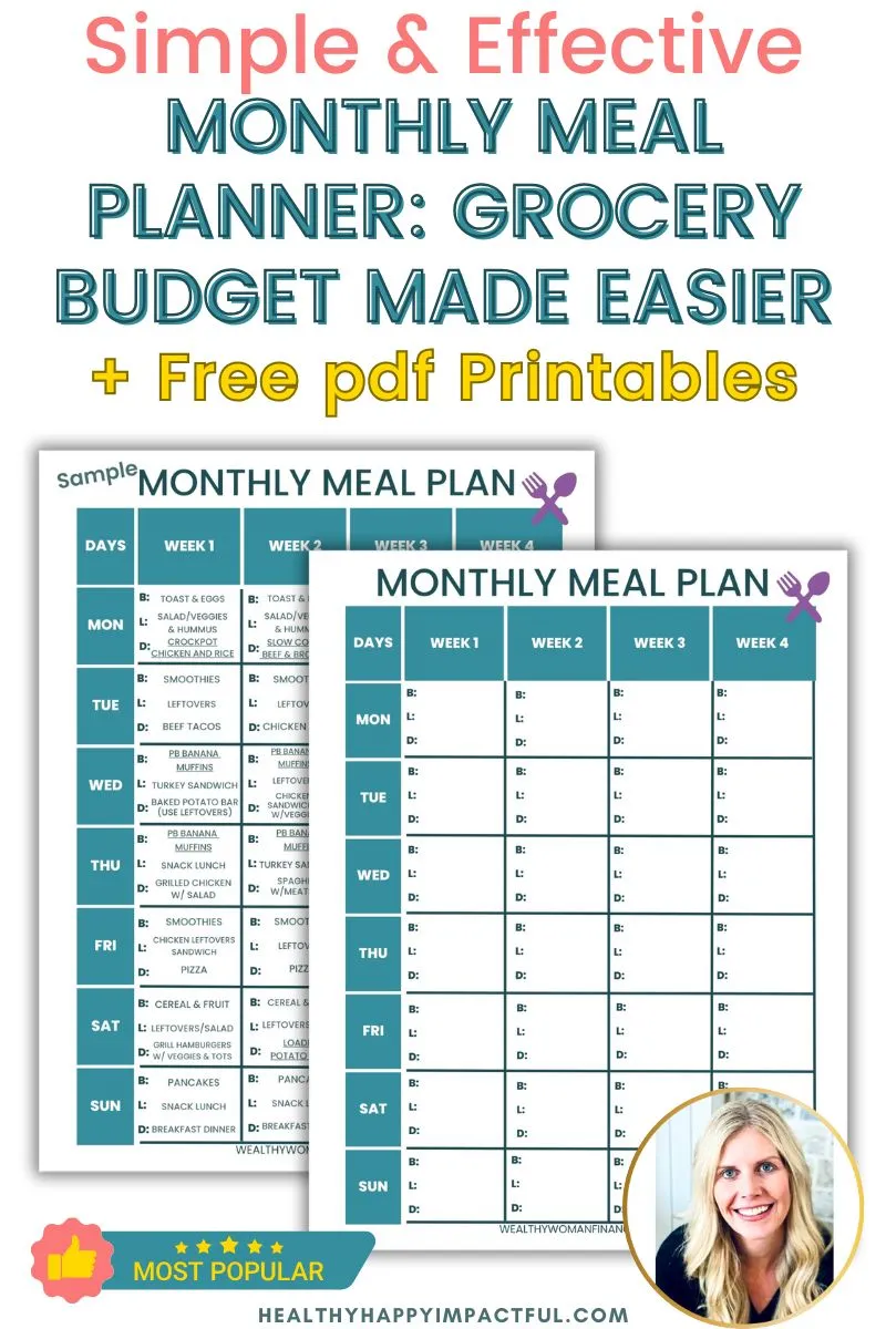 monthly meal planner template free printable