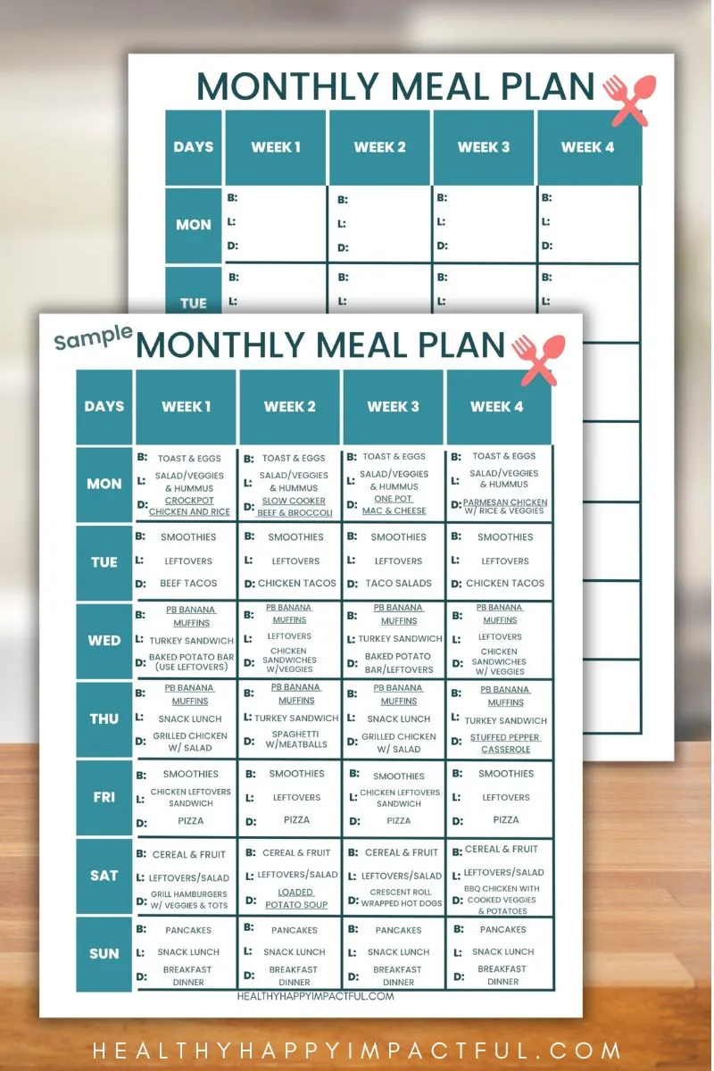 monthly meal planner template free printable pdfs