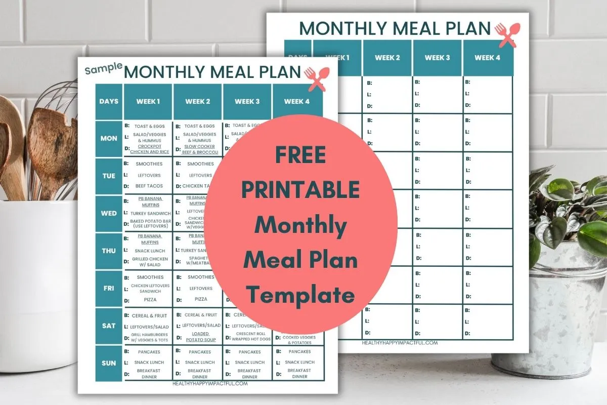 monthly meal planner template free printable