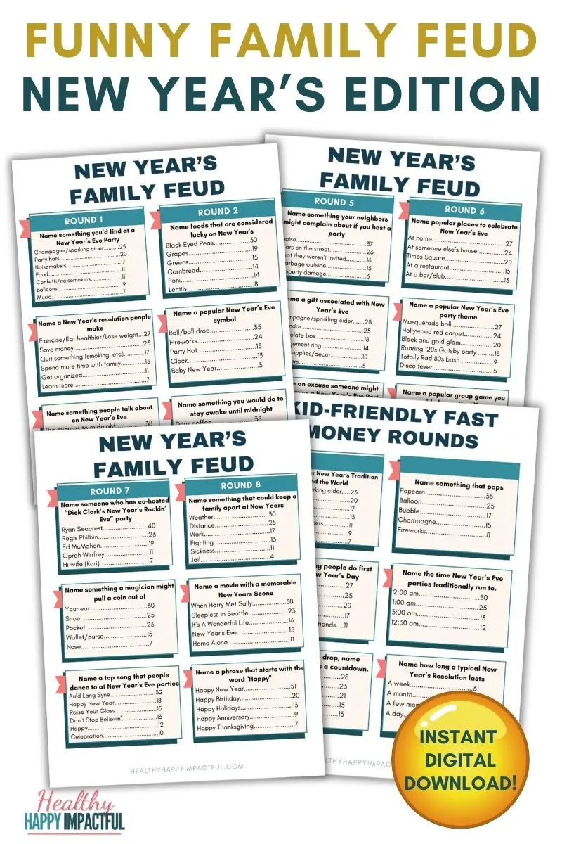 family feud printable game for New Year's Eve and Day party