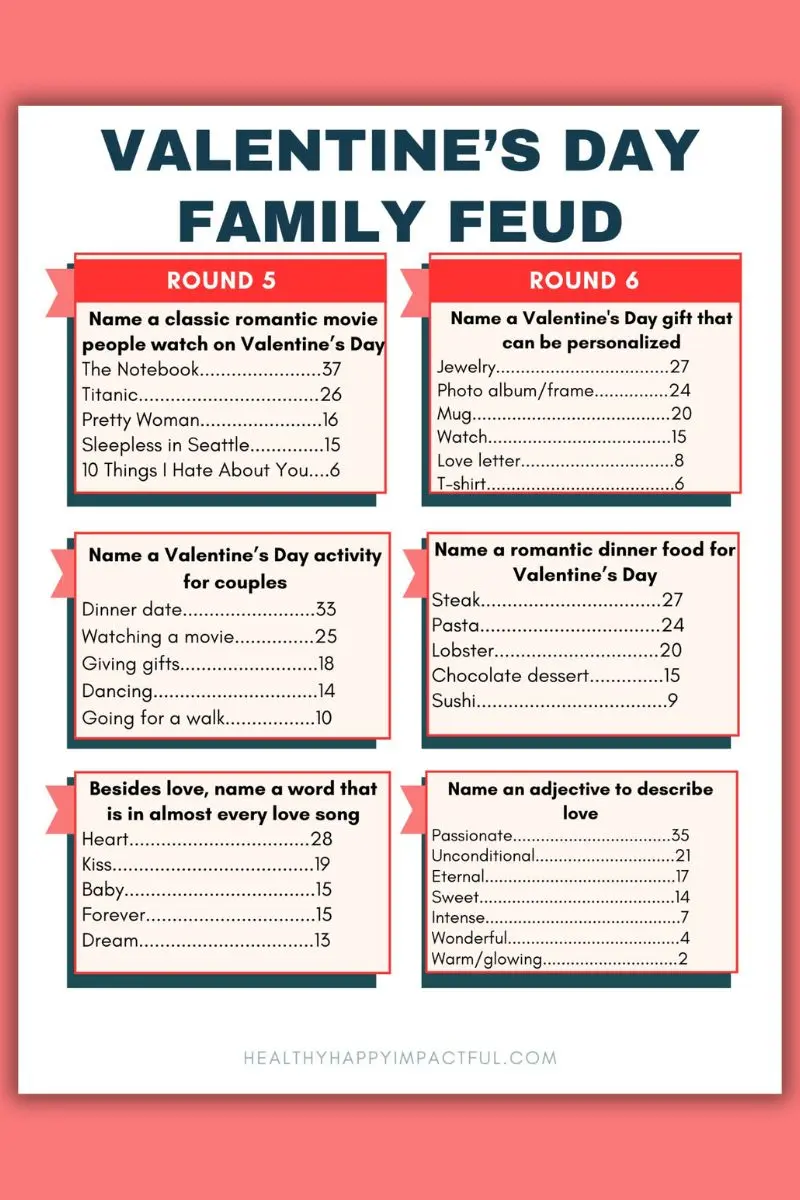 Valentine's Day printable family feud game questions