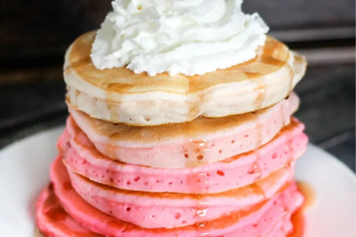 pink pancakes for Valentine's Day breakfast